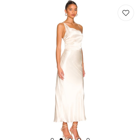 shona Joy La Lune Asymmetrical Bias Cowl Midi Dress in Cream - Picture 1 of 14